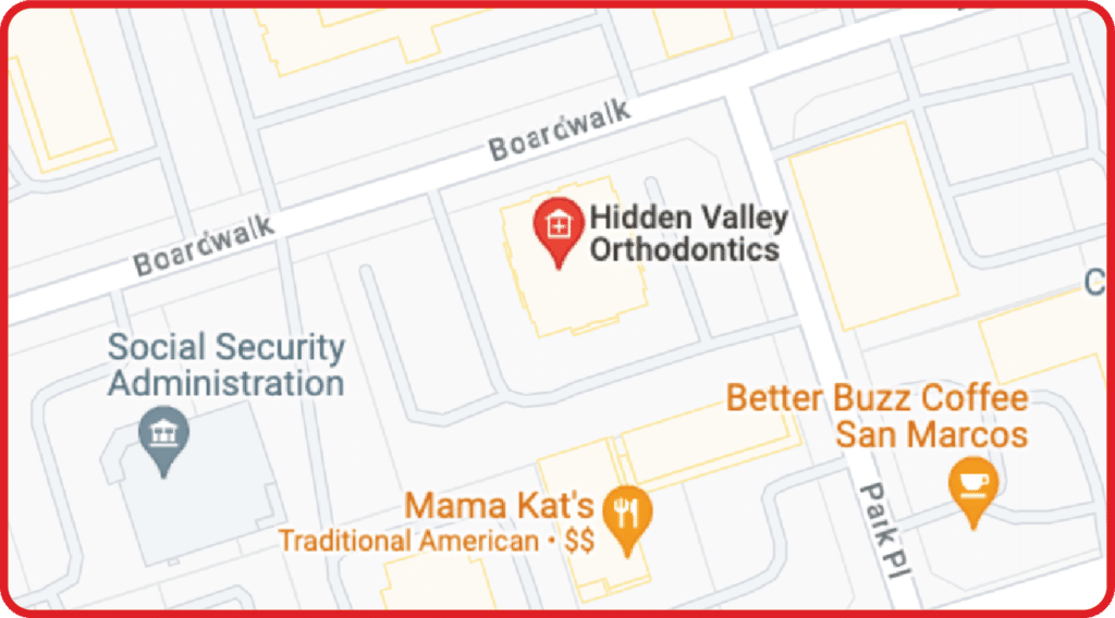 A map displaying the San Marcos, CA orthodontic office location.